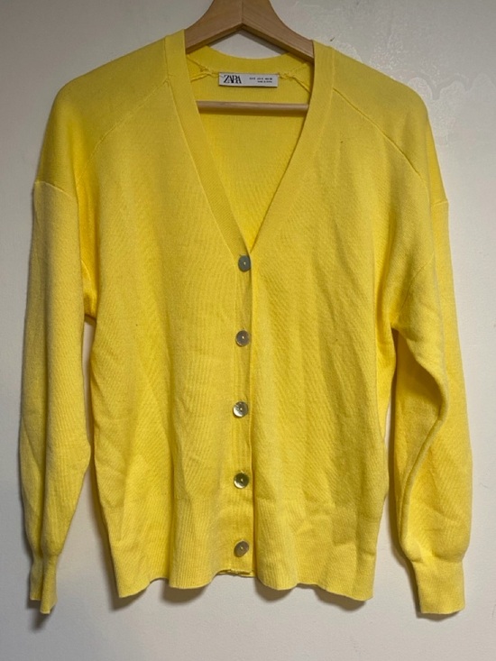 ZARA Yellow Button Front Cardigan Sweater Size S - Picture 2 of 12